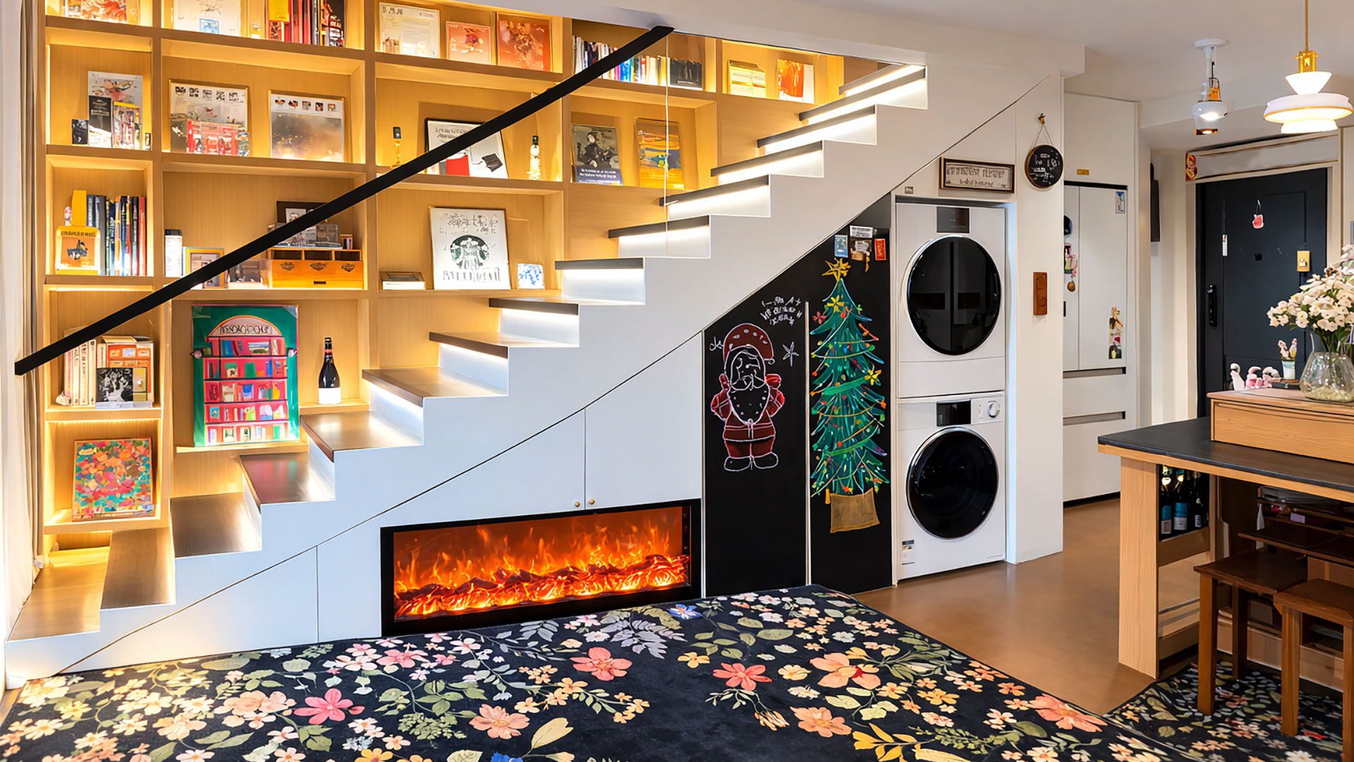 คอนโด Niche Pride งานตู้เก็บของใต้บันไดแบบซ่อนและ Built-in งานไม้ทั้งห้อง